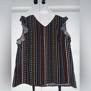 Patterned Ruffle Sleeve Women's Top